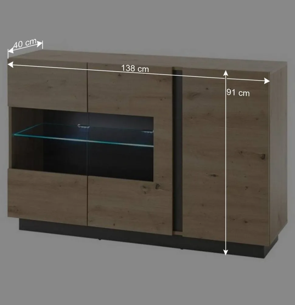 138cm breite Kommode mit Glaseinsatz - Lairian