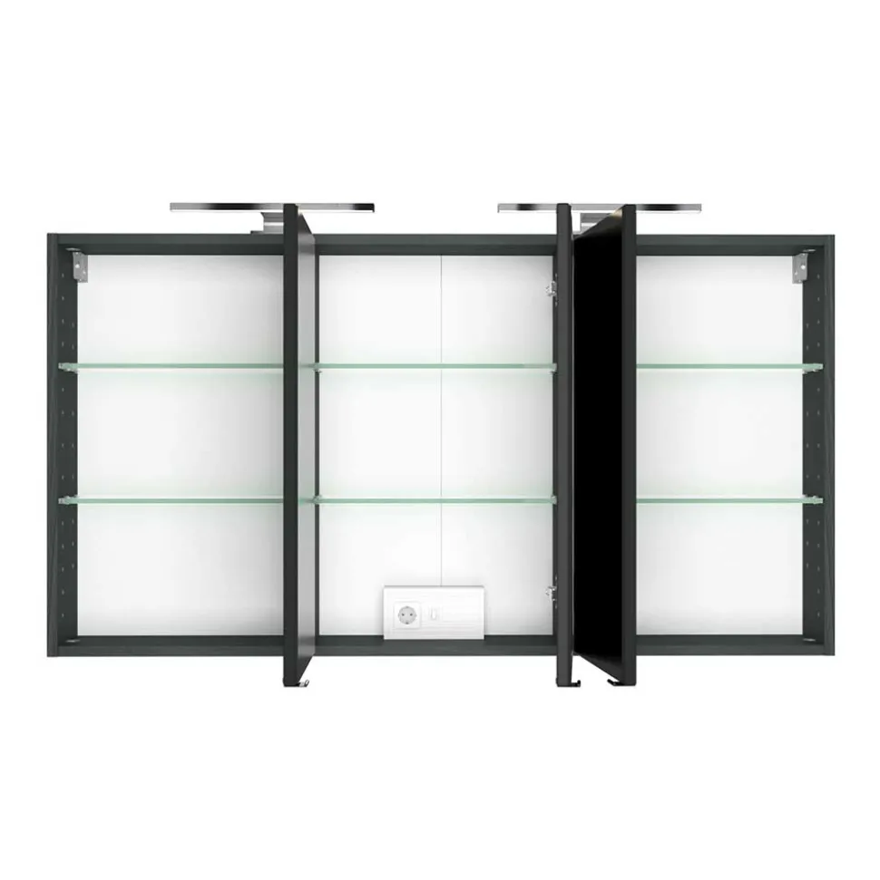 120cm breiter Badezimmer Spiegelschrank in Grau - Endely