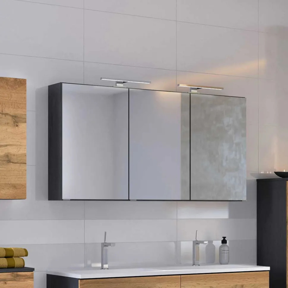 120cm breiter Badezimmer Spiegelschrank in Grau - Endely