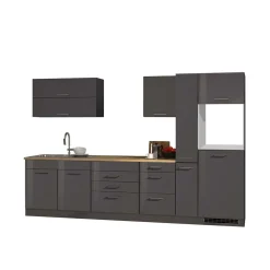 320cm Hochglanz Küche in Grau - Bozenia II (achtteilig)