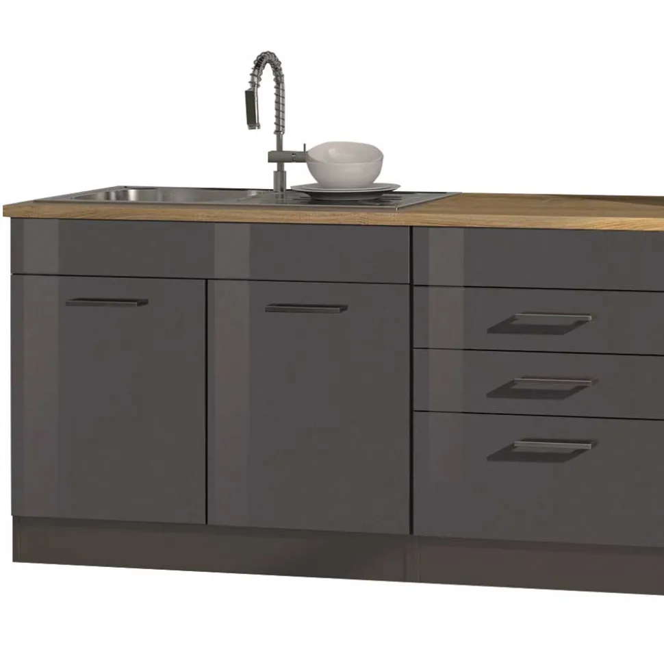 320cm Hochglanz Küche in Grau - Bozenia II (achtteilig)