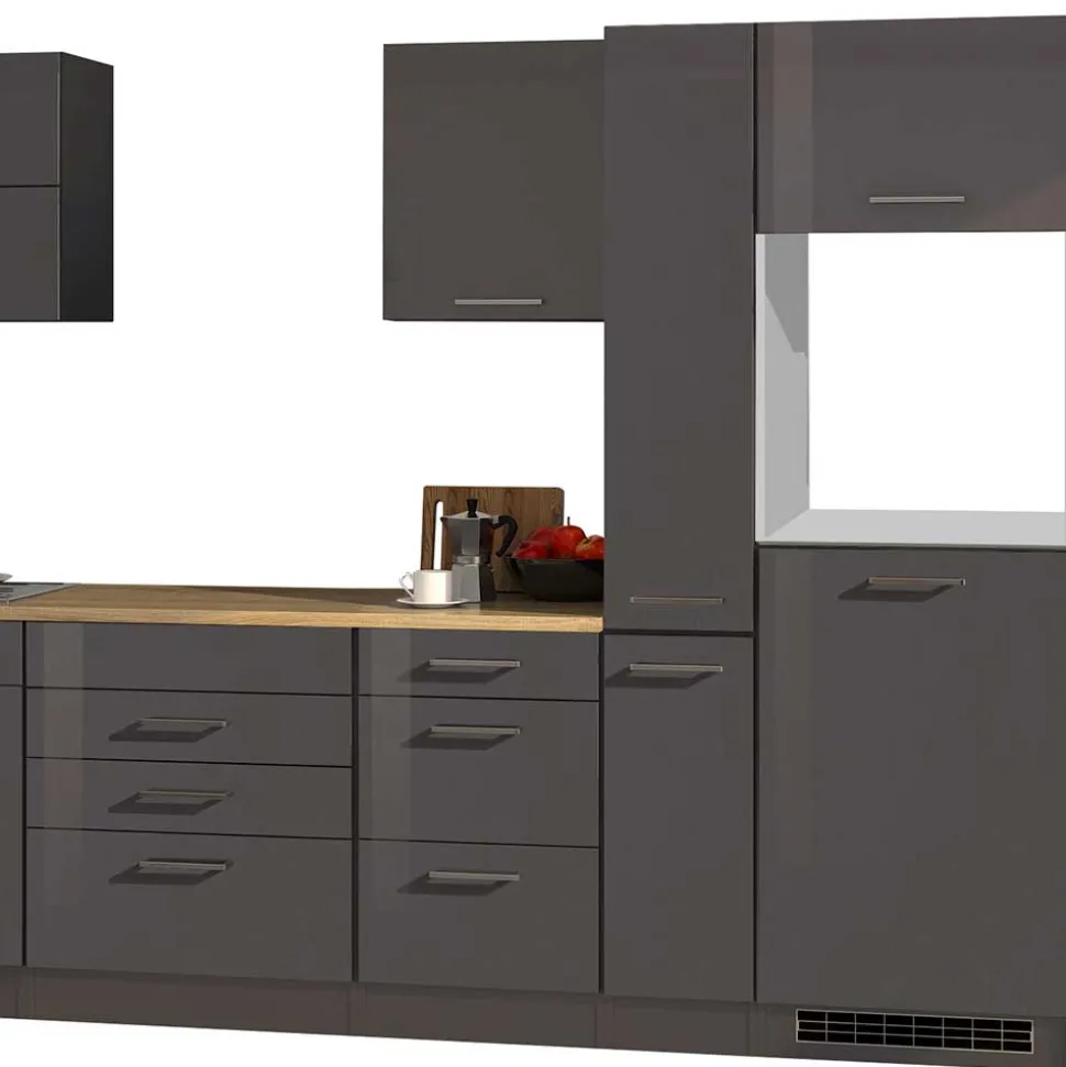 320cm Hochglanz Küche in Grau - Bozenia II (achtteilig)