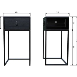 74cm hohe Nachtkonsole in Schwarz lackiert - Fronco