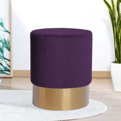 42cm hoher Rundhocker mit Samt in Violett - Elvadia