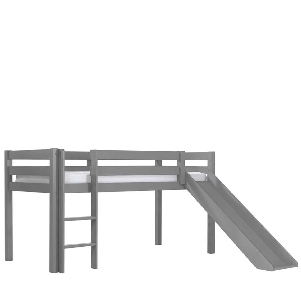 114cm hohes Hochbett mit Rutsche in Grau - Lagilos