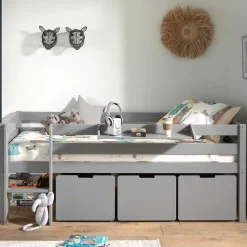 83cm hohes Kinder Hochbett in Grau lackiert - Quado