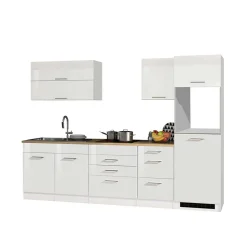 290cm Küche in Weiß Hochglanz - Cuneo IV (siebenteilig)