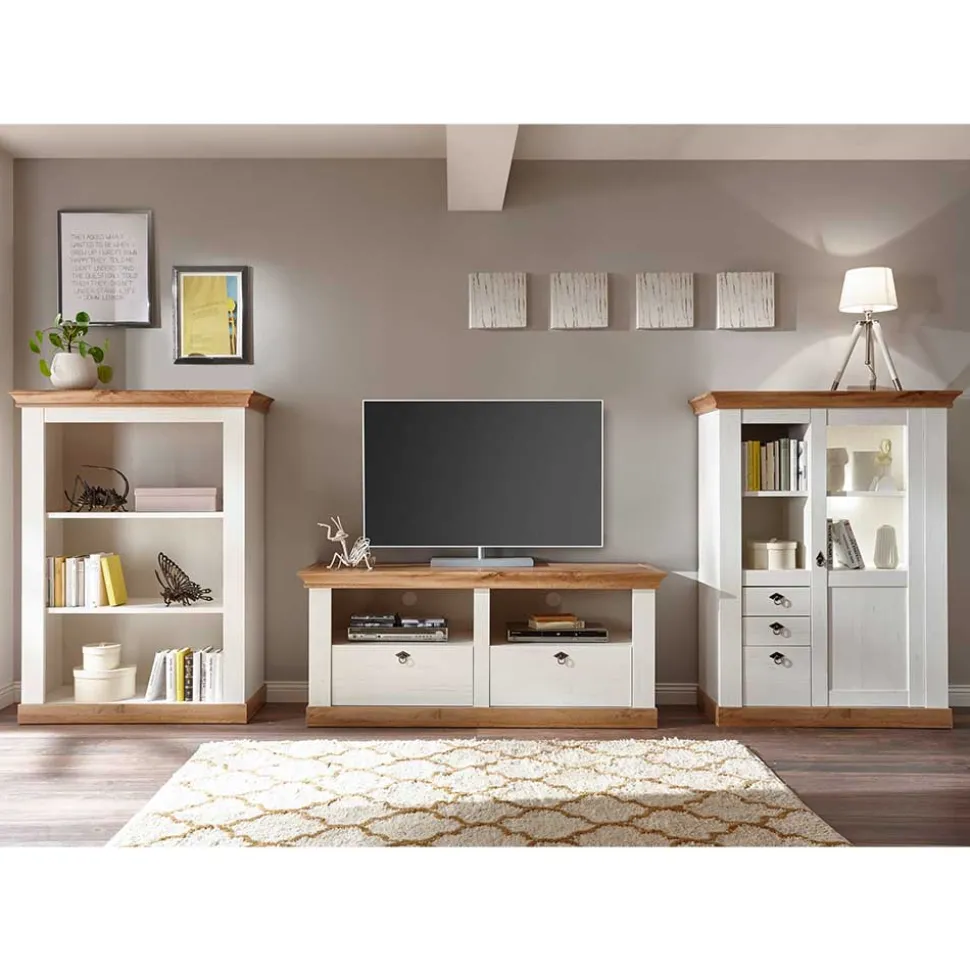 356cm Landhaus Wohnwand Set - Diatara (dreiteilig)