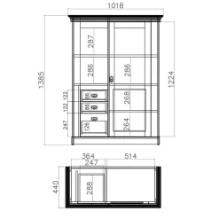 356cm Landhaus Wohnwand Set - Diatara (dreiteilig)