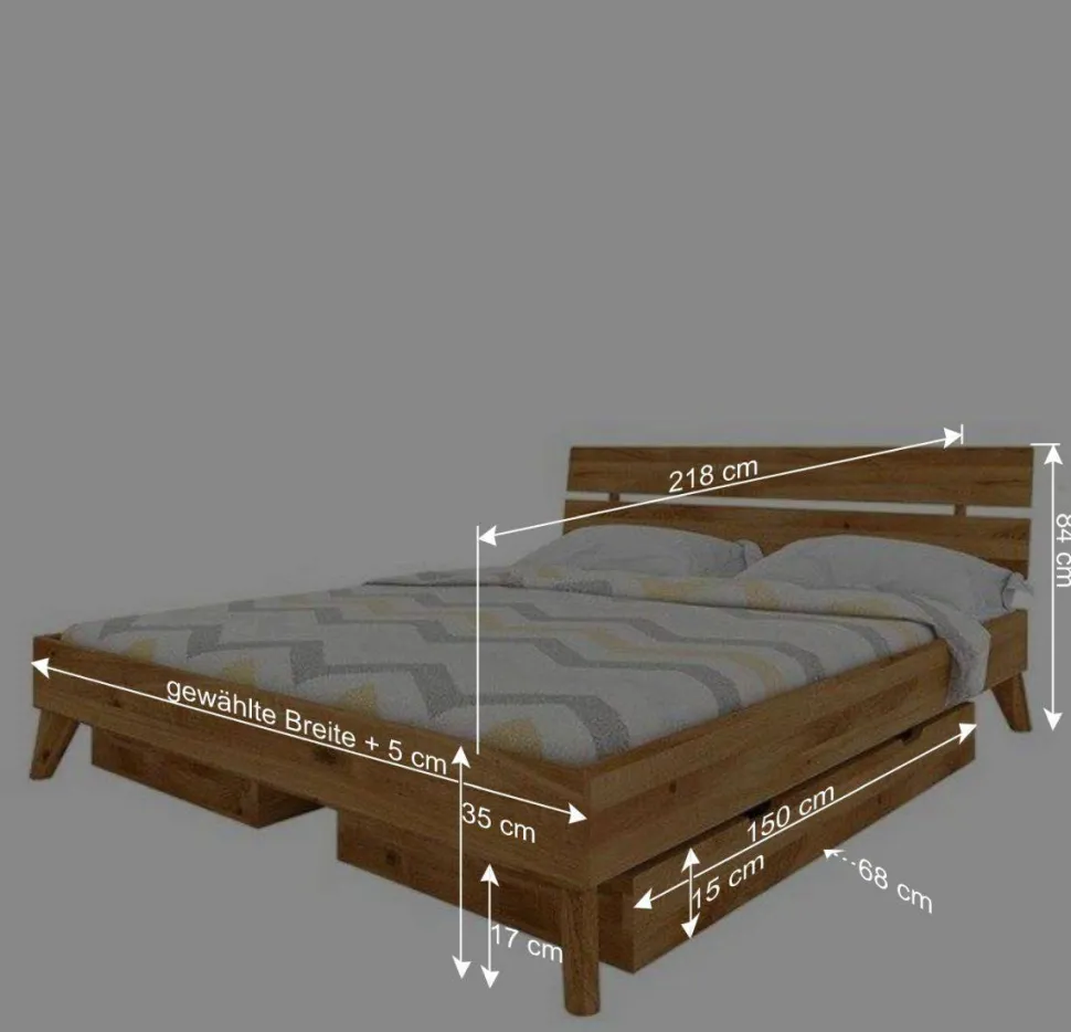 210cm langes Stauraumbett aus Wildeiche - Eavy