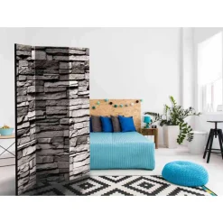 135cm Paravent Steinwand in Grau - Rambano