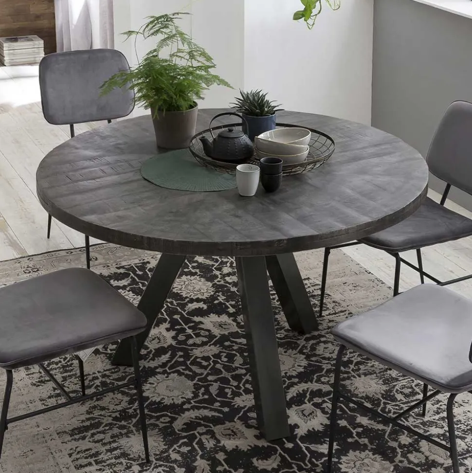 120cm runder Holz Esstisch in Grey Wash - Nicoletta