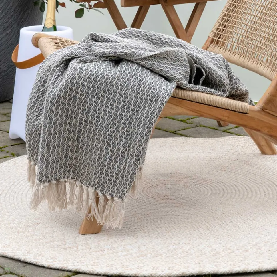 120cm runder Outdoor-Teppich in Cremeweiß - Fleurs