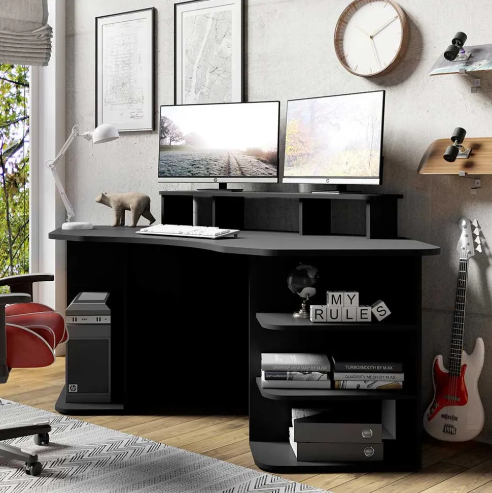 Computertisch in Schwarz mit Aufsatz - Iscian