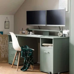 Computertisch mit Aufsatz in Graugrün - Tageda