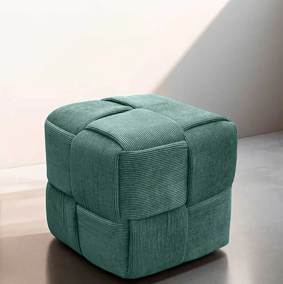Cord Pouf in Dunkelgrün - Glory