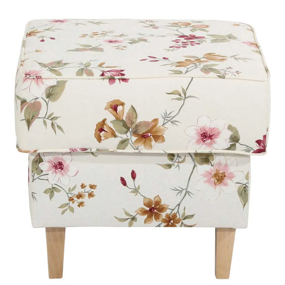 Couchhocker in Weiß mit Blumen Muster - Salines