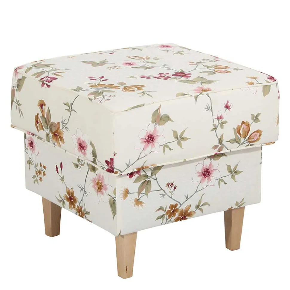 Couchhocker in Weiß mit Blumen Muster - Salines