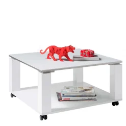 Couchtisch auf Rollen in Weiß Hochglanz mit Alu - Erminia