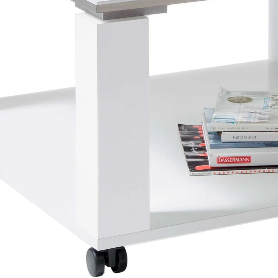 Couchtisch auf Rollen in Weiß Hochglanz mit Alu - Erminia