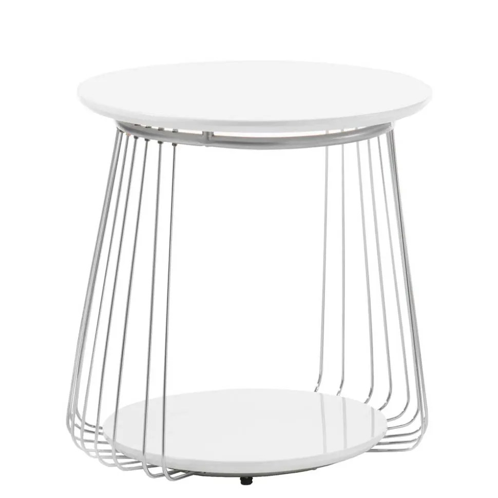 Couchtisch in Mattweiß mit Chrom - Rosibla