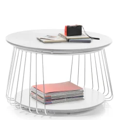 Couchtisch in Mattweiß mit Chrom - Rosibla