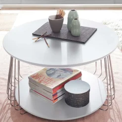 Couchtisch in Mattweiß mit Chrom - Rosibla