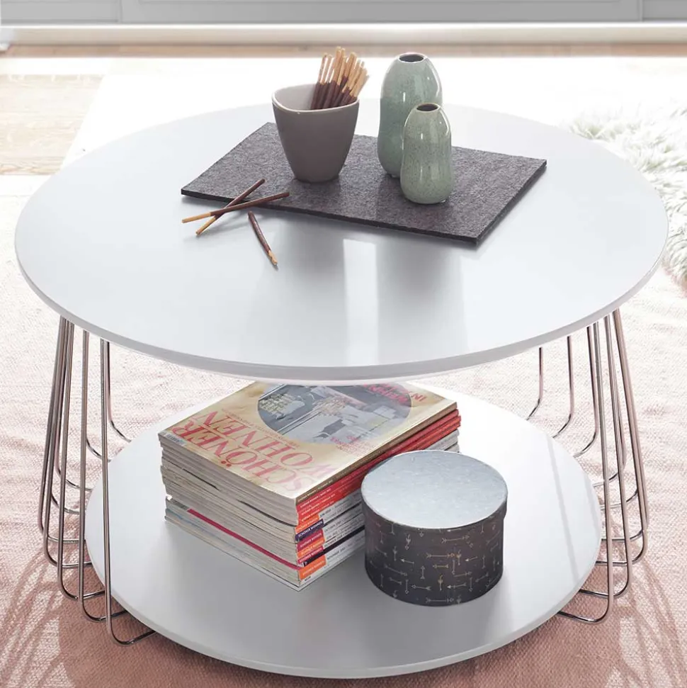 Couchtisch in Mattweiß mit Chrom - Rosibla