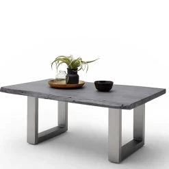 Couchtisch mit Naturkanten Holzplatte in Grau - Kassanda