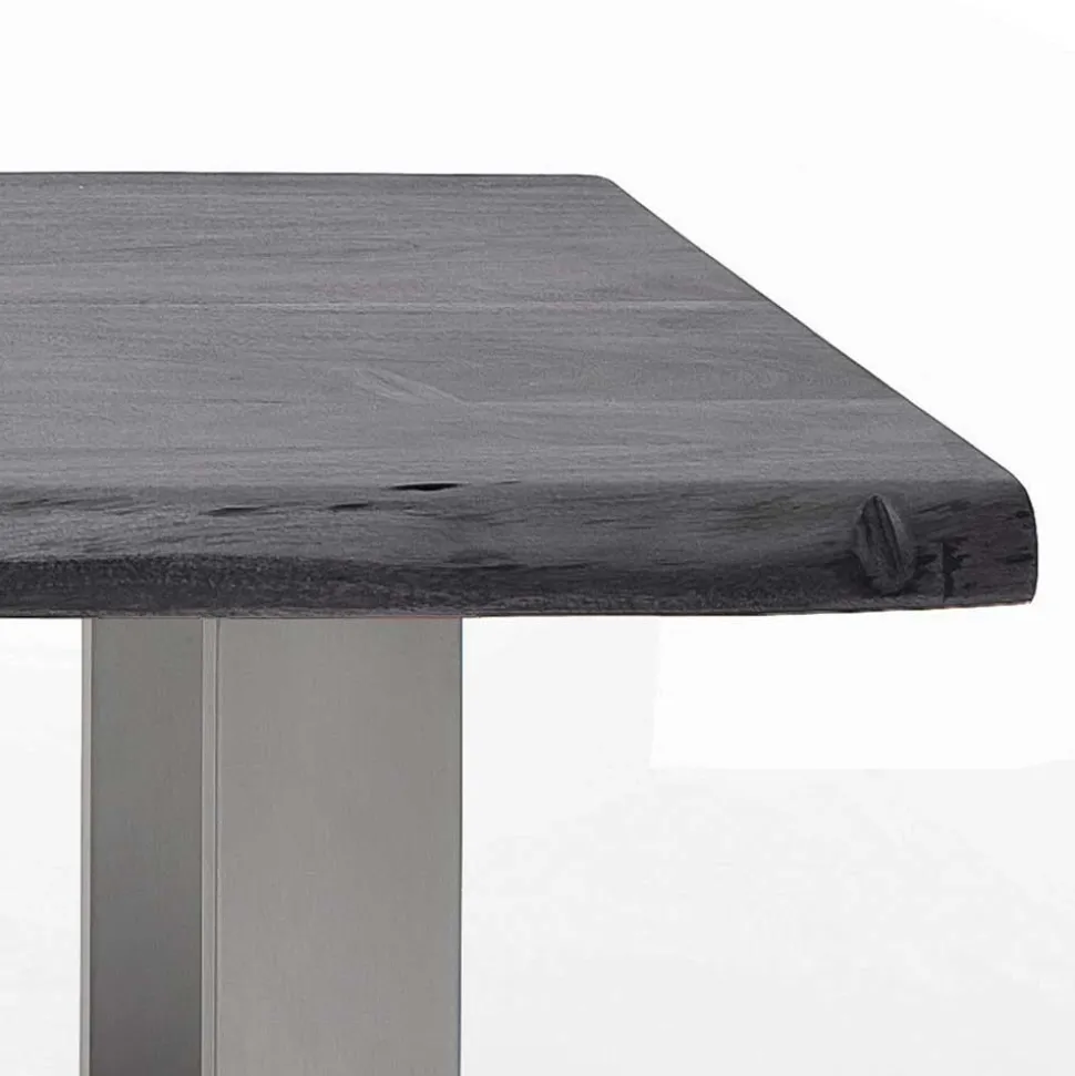 Couchtisch mit Naturkanten Holzplatte in Grau - Kassanda