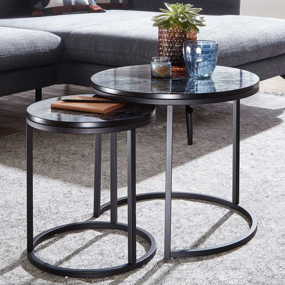 Couchtisch Set in Marmoroptik Schwarz - Melks (zweiteilig)
