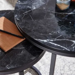 Couchtisch Set in Marmoroptik Schwarz - Melks (zweiteilig)