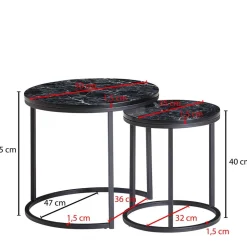 Couchtisch Set in Marmoroptik Schwarz - Melks (zweiteilig)