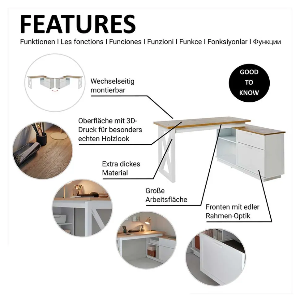 Country Style Schreibtisch mit Seitenregal - Ristina