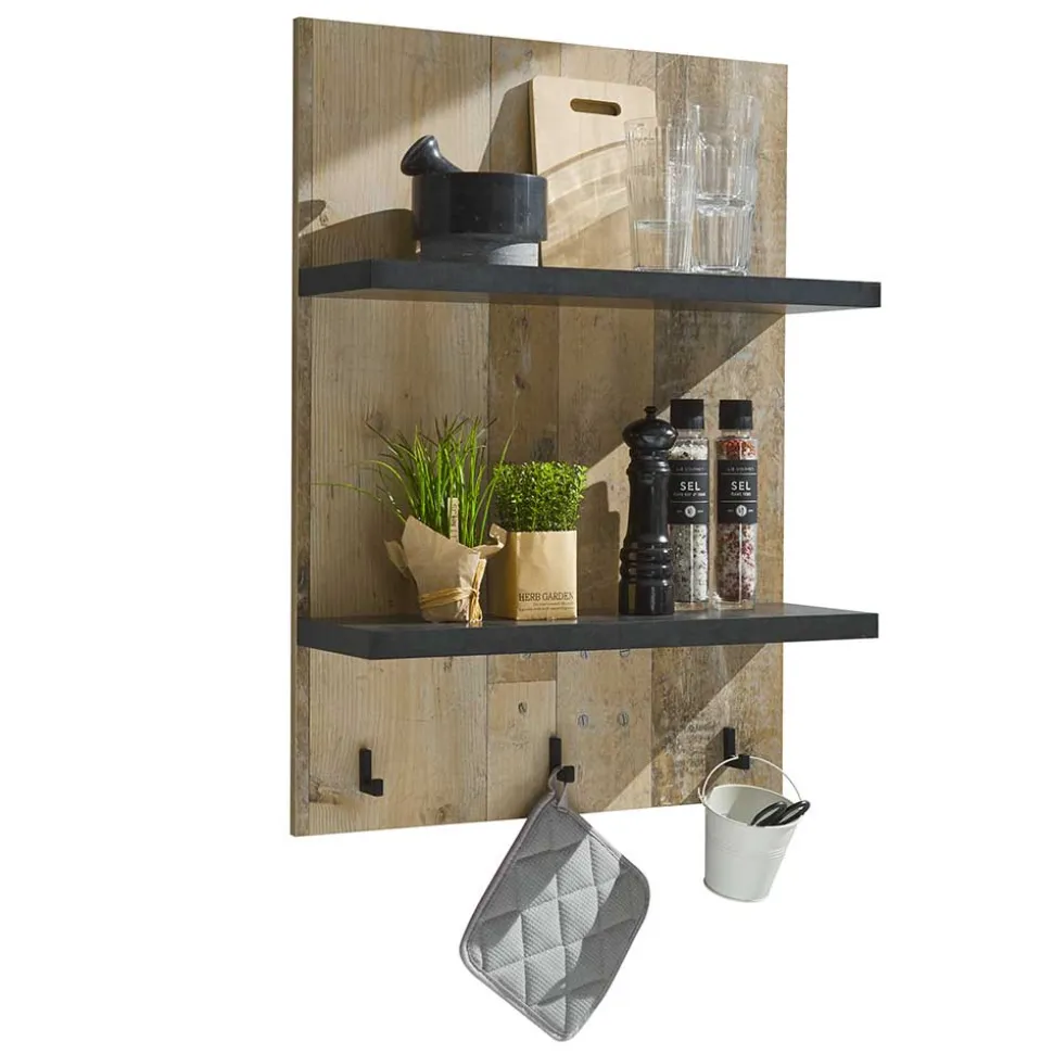 Country Style Wandboard mit 2 Böden & 3 Haken - Garisa