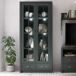 Country Vitrinenschrank in Dunkelgrün - Niestov