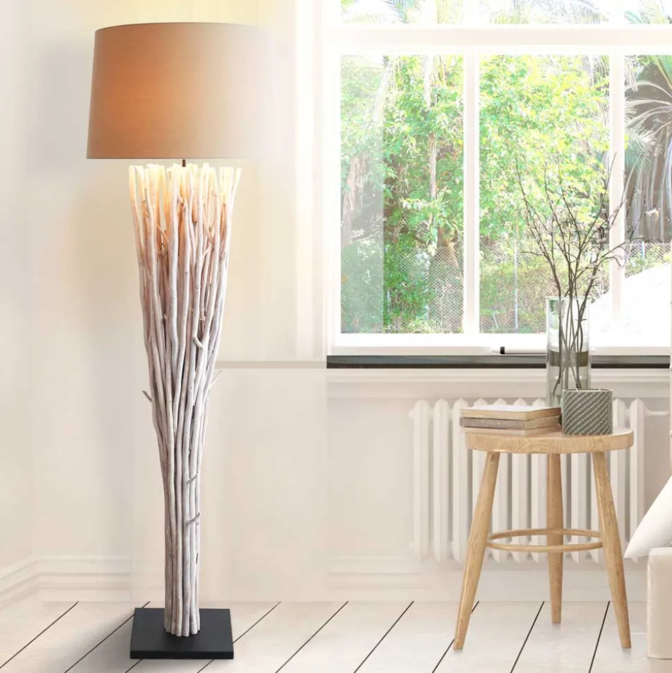 Cremeweiße Stehleuchte mit Schirm aus Stoff - Simona