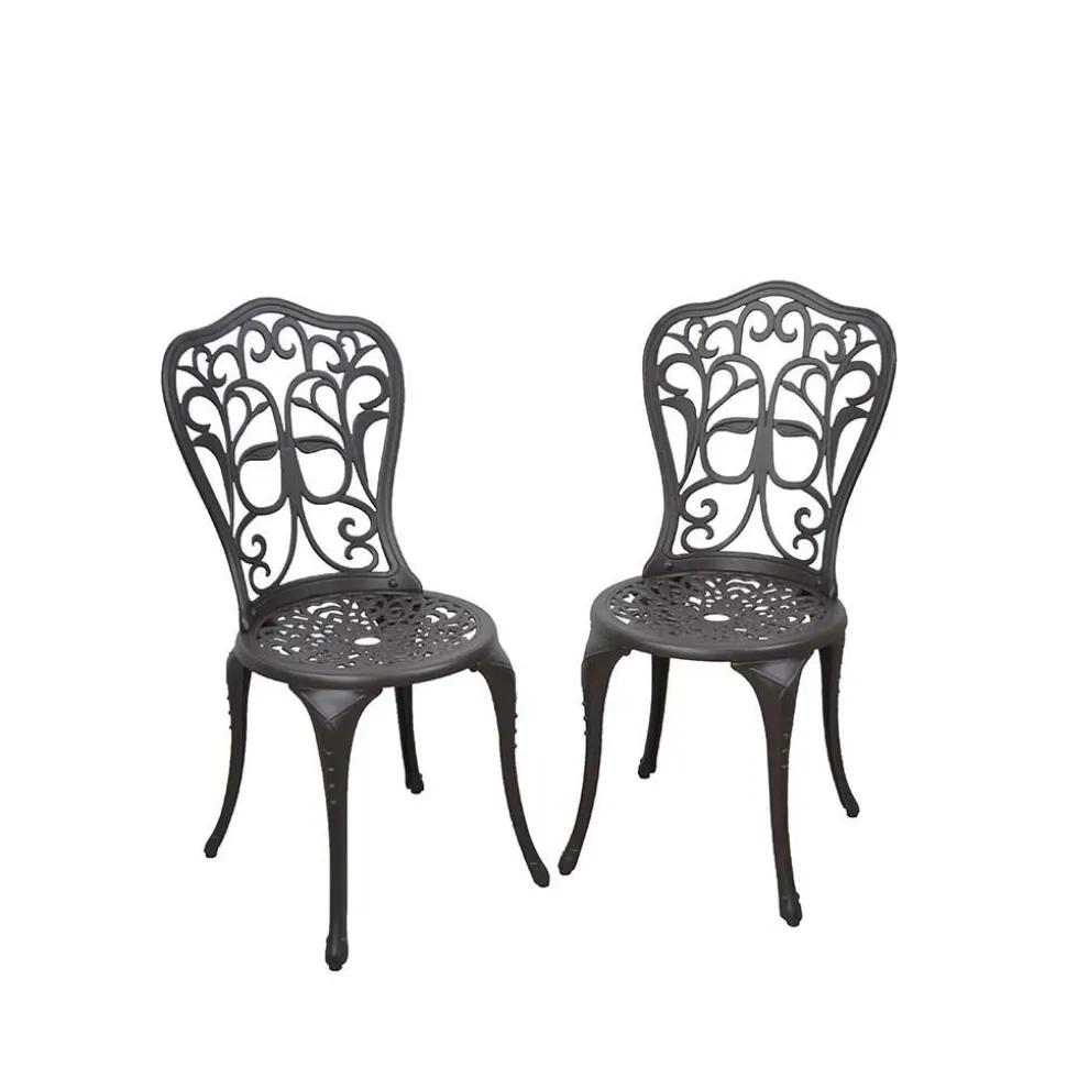 Dekorative Metallstühle für Garten Ykan in Dunkelbraun (2er Set)
