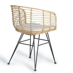 Design Armlehnenstuhl in Rattan Natur und Schwarz - Adatto (2er Set)