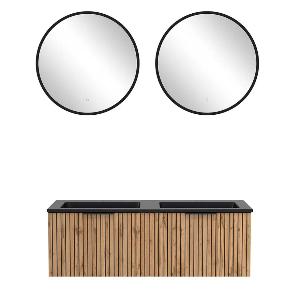 Design Doppelwaschtisch mit Lichtspiegeln - Crystoga (dreiteilig)