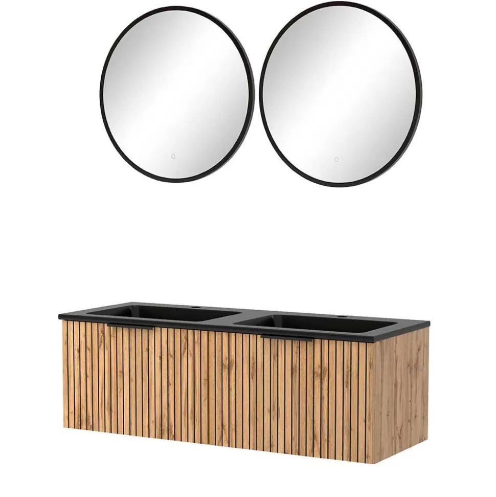 Design Doppelwaschtisch mit Lichtspiegeln - Crystoga (dreiteilig)