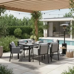 Design Garten-Essgruppe in Grau & Schwarz - Geraldine (siebenteilig)