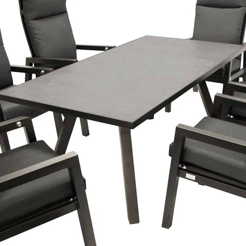 Design Gartentisch Gruppe in Dunkelgrau - Curedo (siebenteilig)
