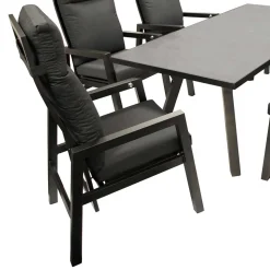 Design Gartentisch Gruppe in Dunkelgrau - Curedo (siebenteilig)