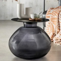Design Glas Beistelltisch in Schwarz - Idian