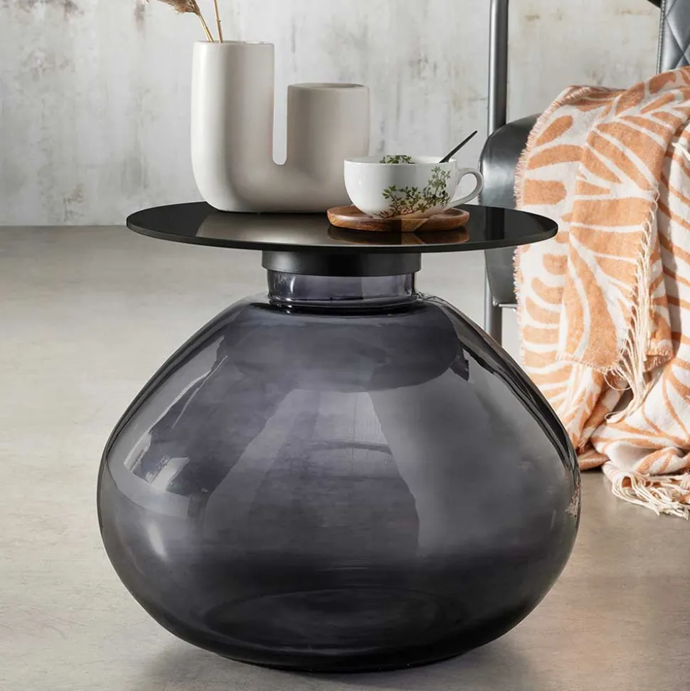Design Glas Beistelltisch in Schwarz - Idian