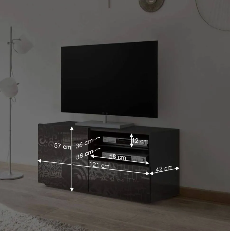 Design Hochglanz TV Element in Anthrazit - Ipatal