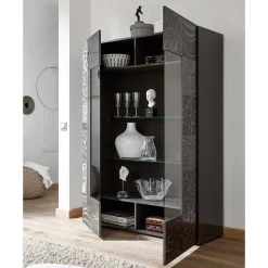 Design Hochglanz Vitrine in Anthrazit - Ipatal