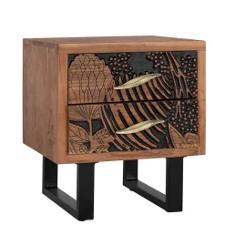 Design Holz Nachtkommode mit Schnitzerei und Lack - Marcel