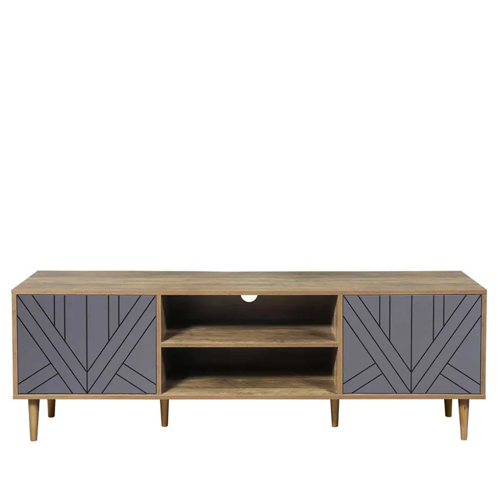 Design Lowboard für TV in Grau & Natur - Ascolano